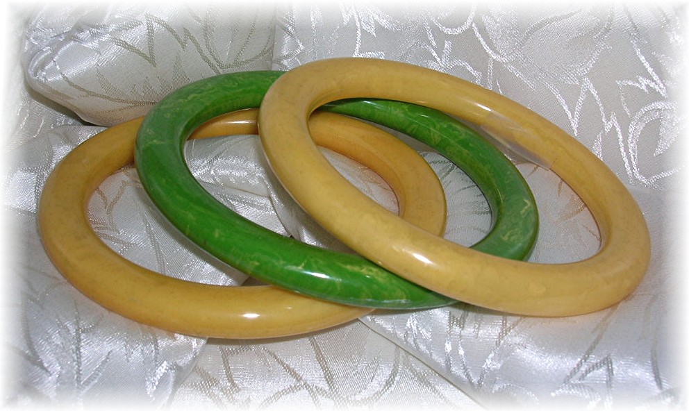 Bakelite Bangles 2 Gold 1 Green
