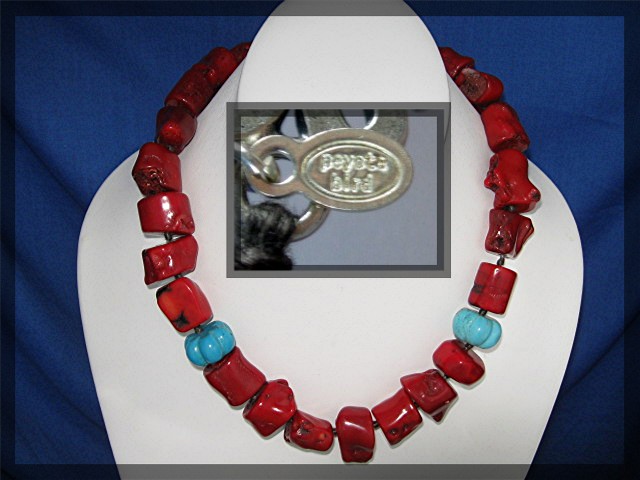Coral Turquoise Sterling Silver Toggle Clasp Necklace