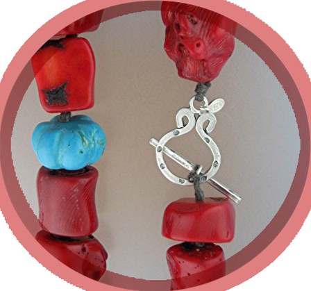 Coral Turquoise Sterling Silver Toggle Clasp Necklace