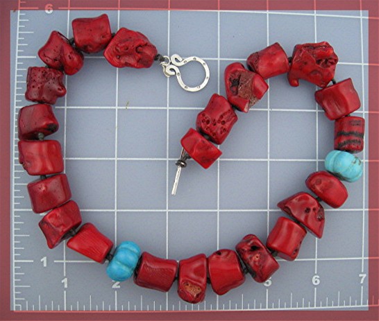 Coral Turquoise Sterling Silver Toggle Clasp Necklace