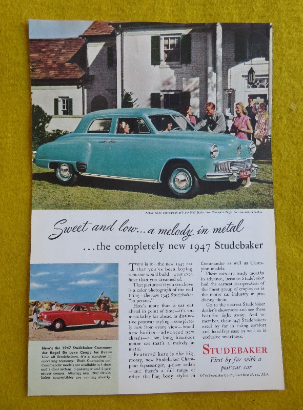 1946 Studebaker Automobile With The 1947 Studebaker Champion Regal Sedan