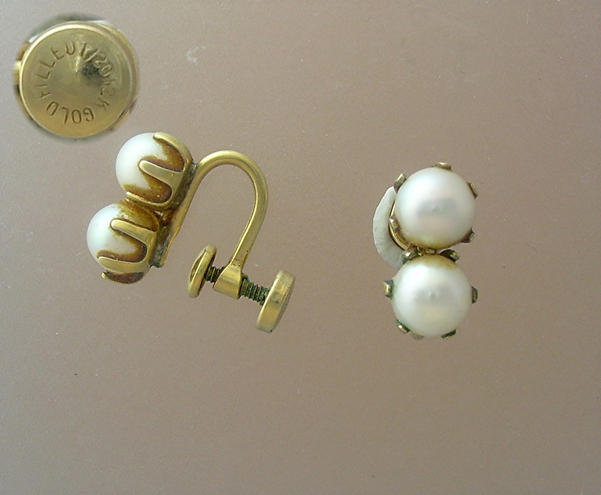 1/20 Gold Fill & Genuine Pearls Screw Back Earrings