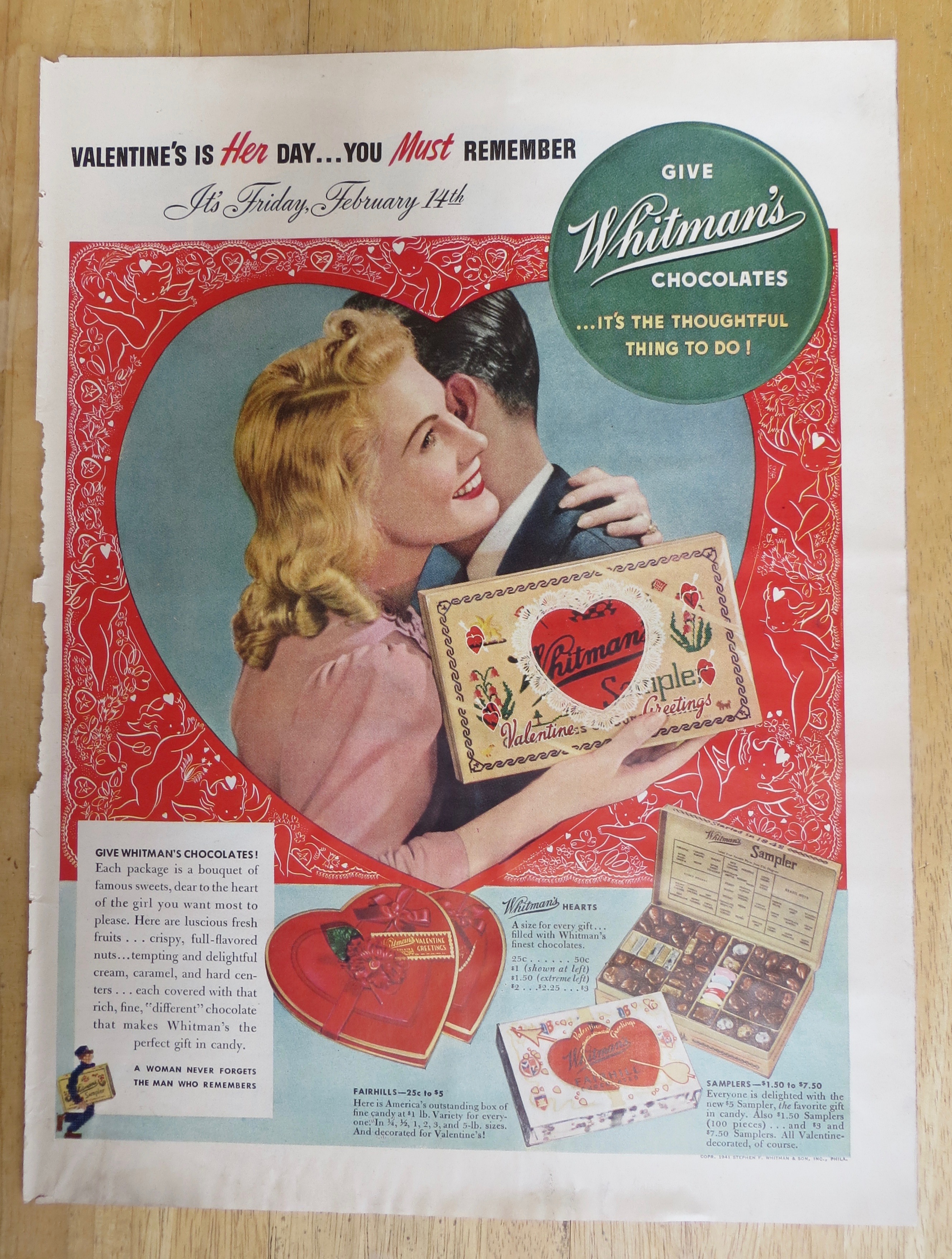 1941 Whitman's Sampler with Woman Hugging Man