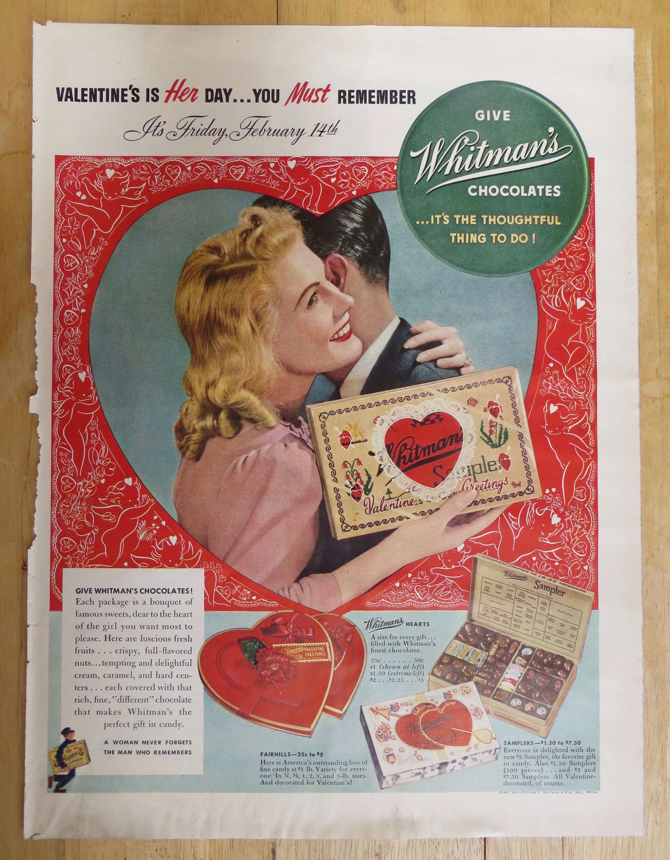 1941 Whitman's Sampler with Woman Hugging Man