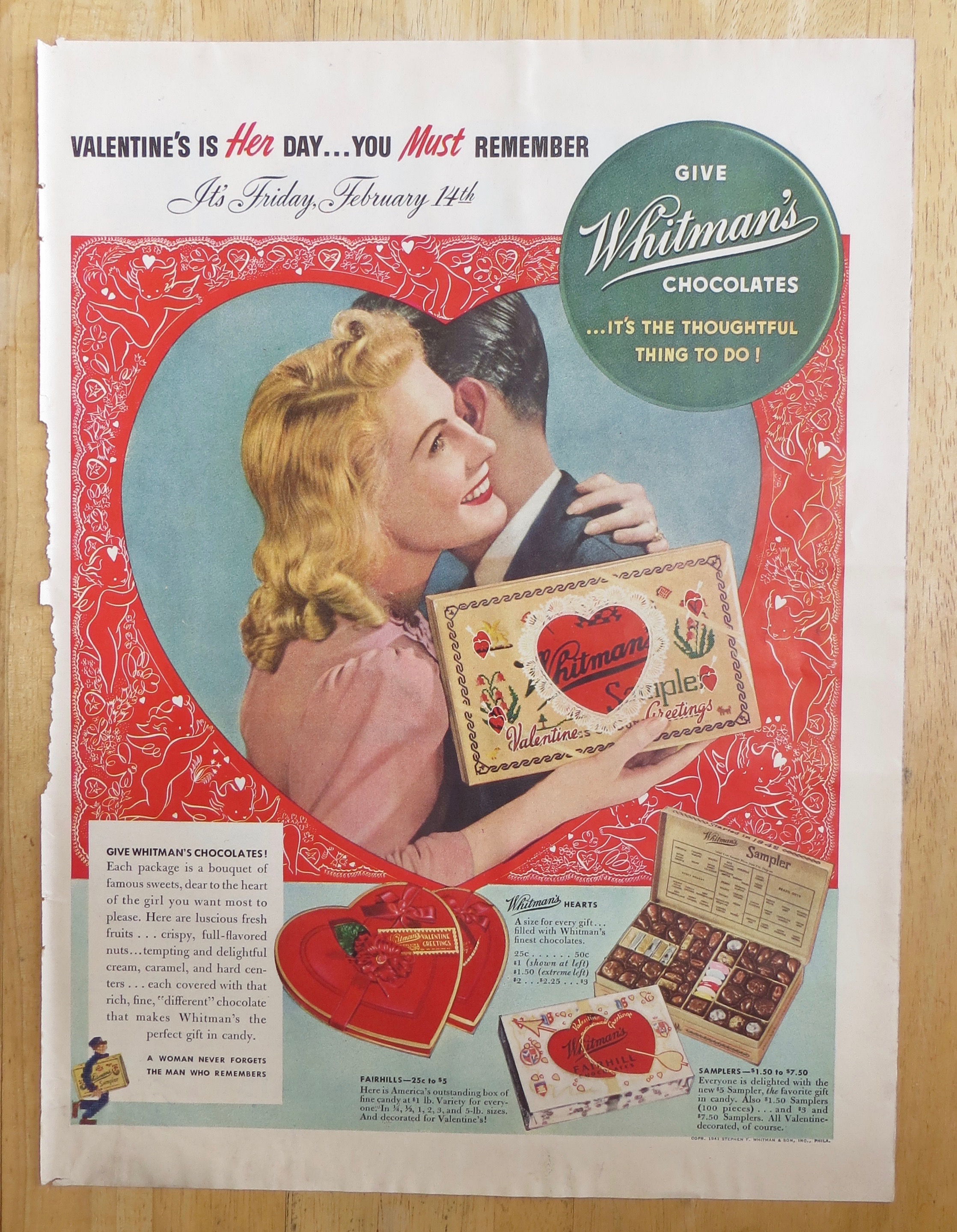 1941 Whitman's Sampler with Woman Hugging Man