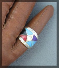 Ring 18K Gold Diamond Turquoise Coral Onyx Opal