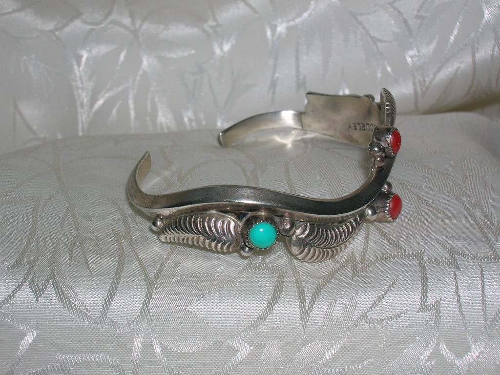 Native American Sterling SilverCoral Turquois E. CURLEY
