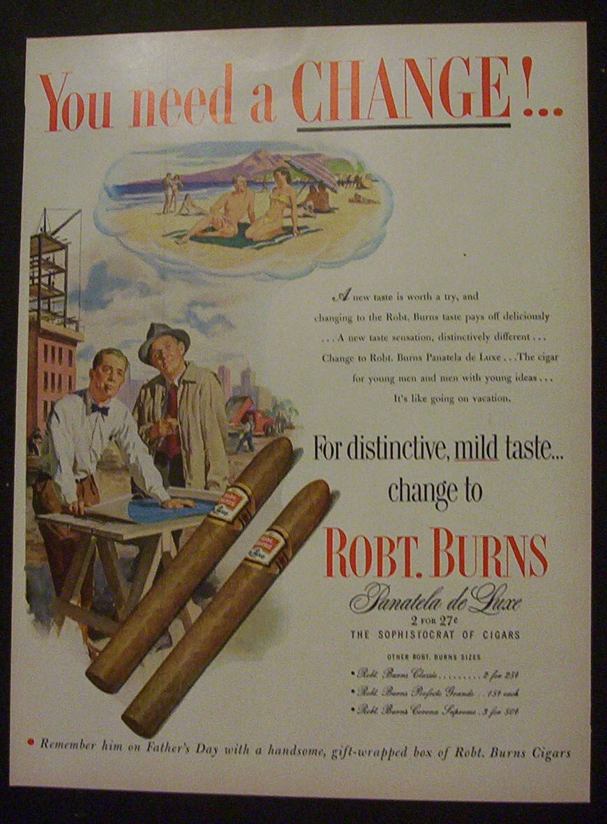 1952 Robt Burns Panatela de Luxe Cigars