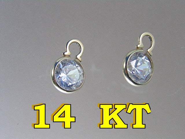 Earring 14K Yellow Gold Crystal Ear Pendant Drops.