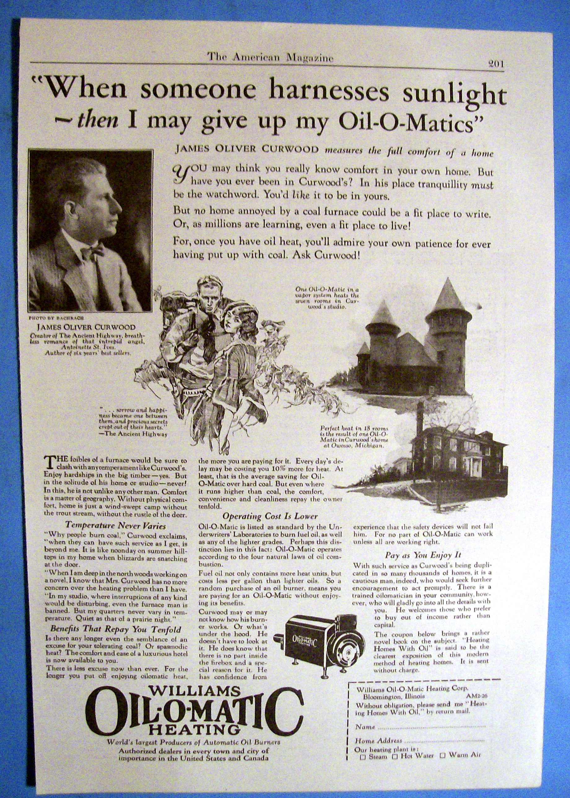 1926 Williams Oil O Matic Heating /James Oliver Curwood