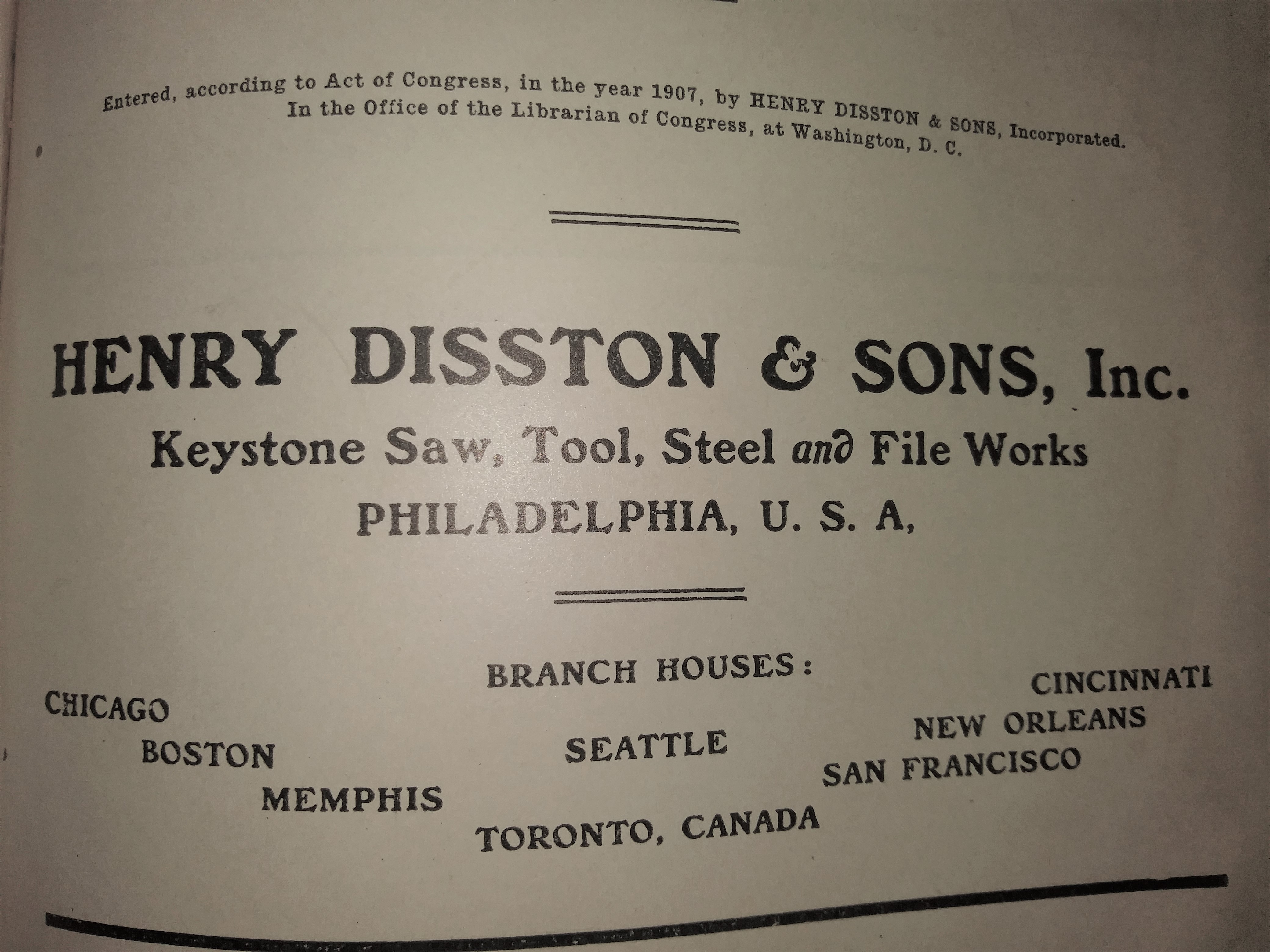 Disston Handbook on Saws 1907 First Edition