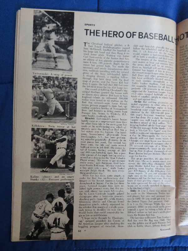 Newsweek Magazine October 2, 1967 Down To The Wire: Boston's Carl Yastrzemski