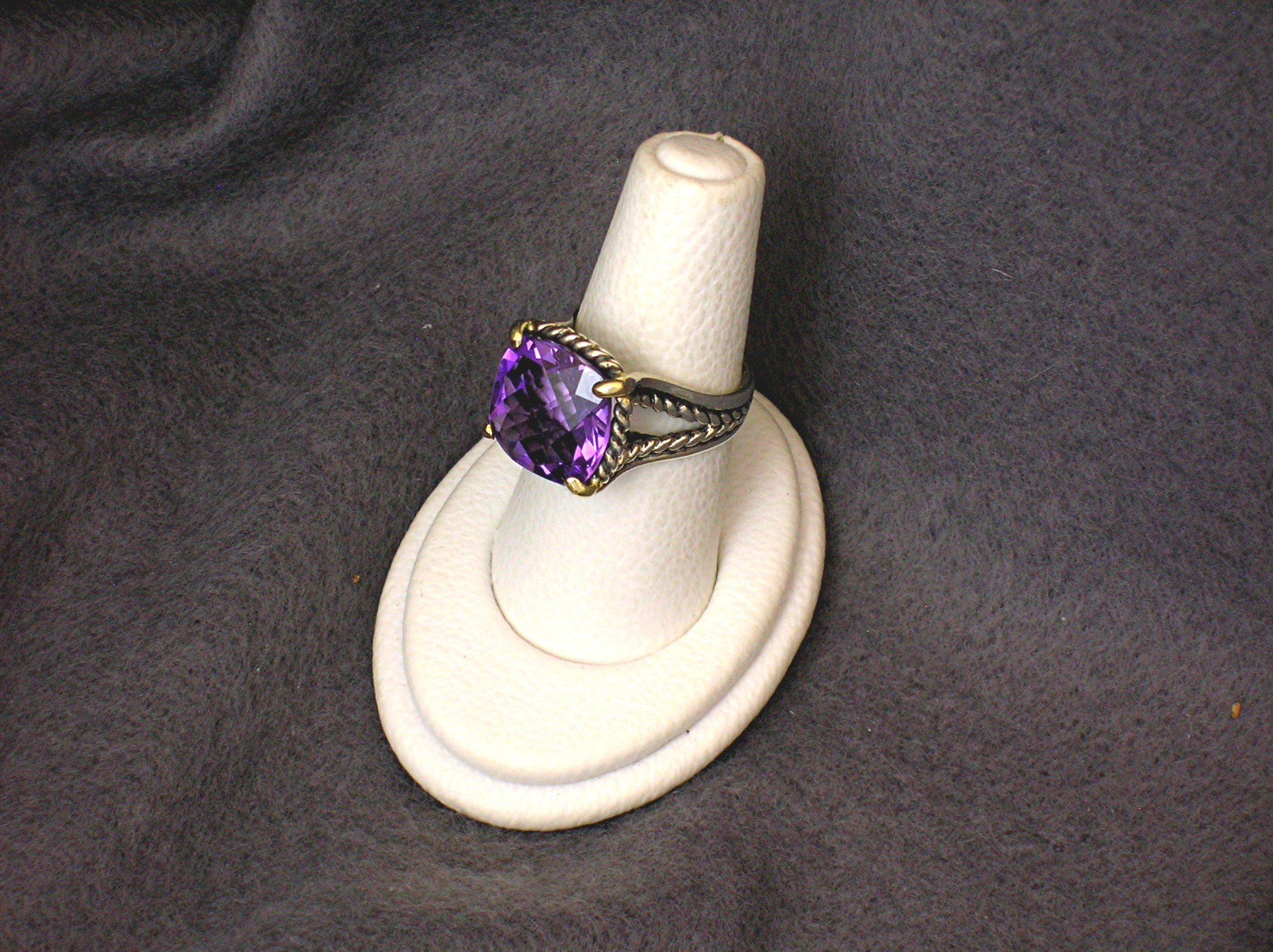 Ring 14K Gold Sterling Silver and Amethyst  Mark AE 14K