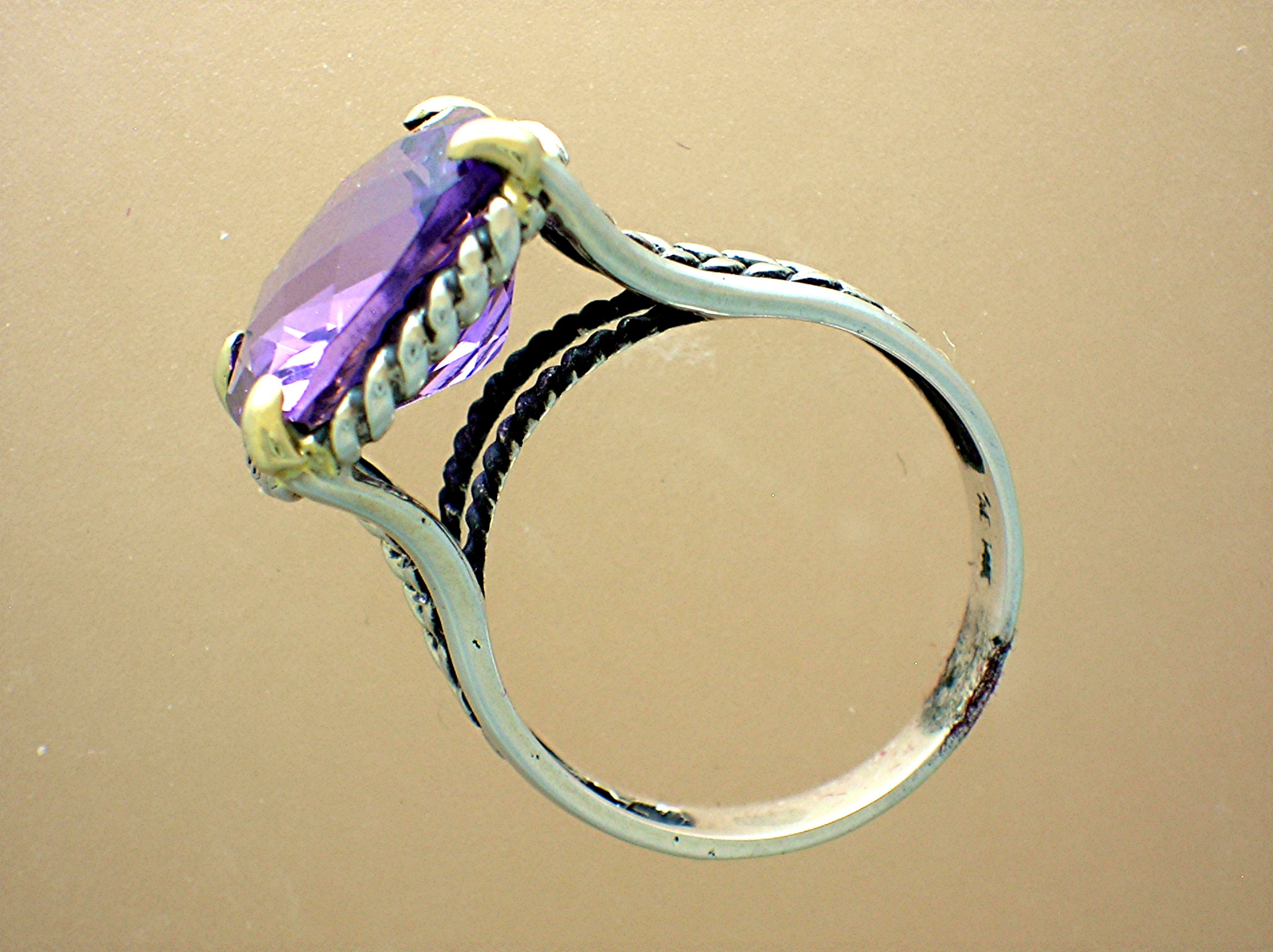 Ring 14K Gold Sterling Silver and Amethyst  Mark AE 14K