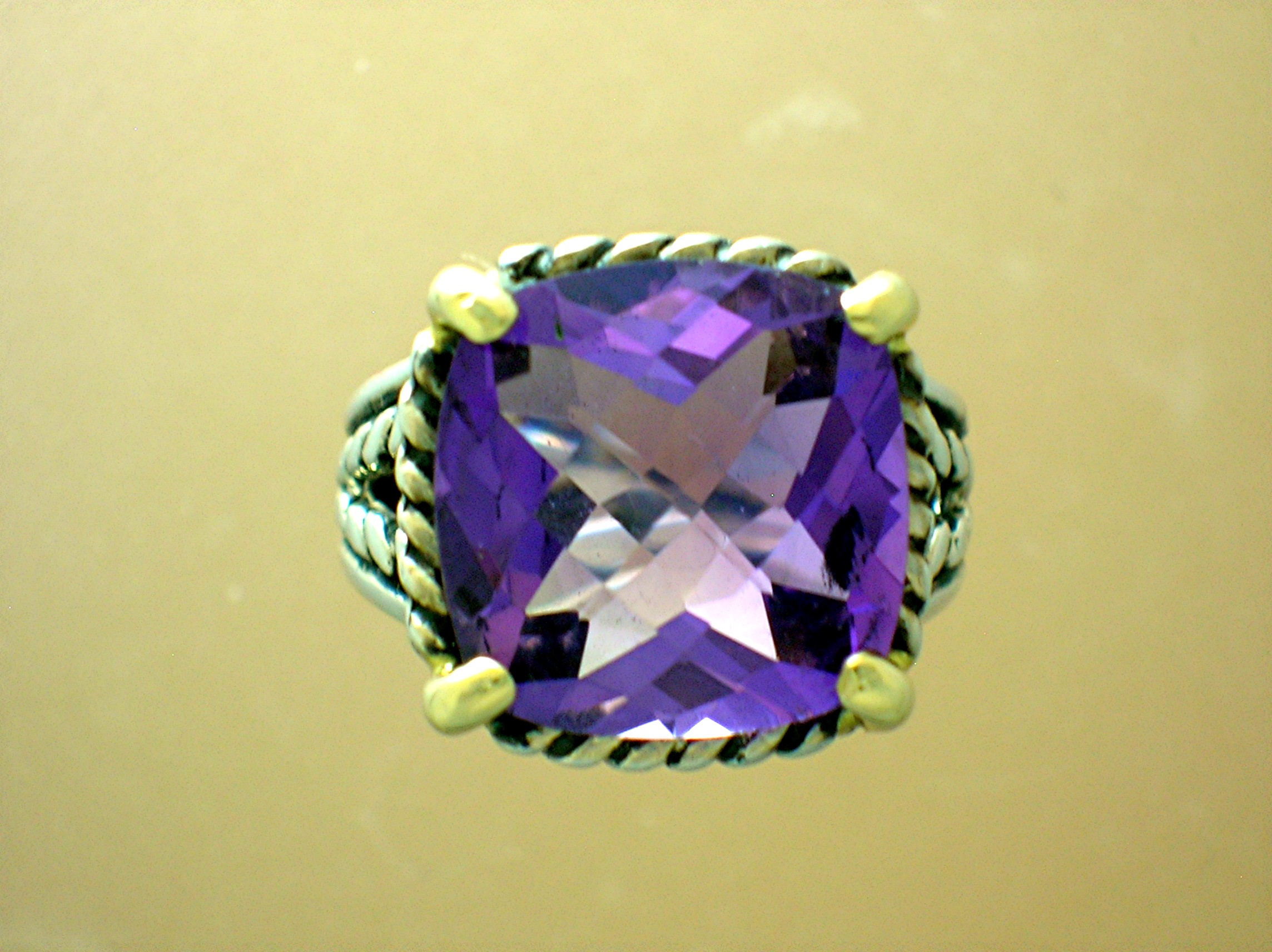 Ring 14K Gold Sterling Silver and Amethyst  Mark AE 14K