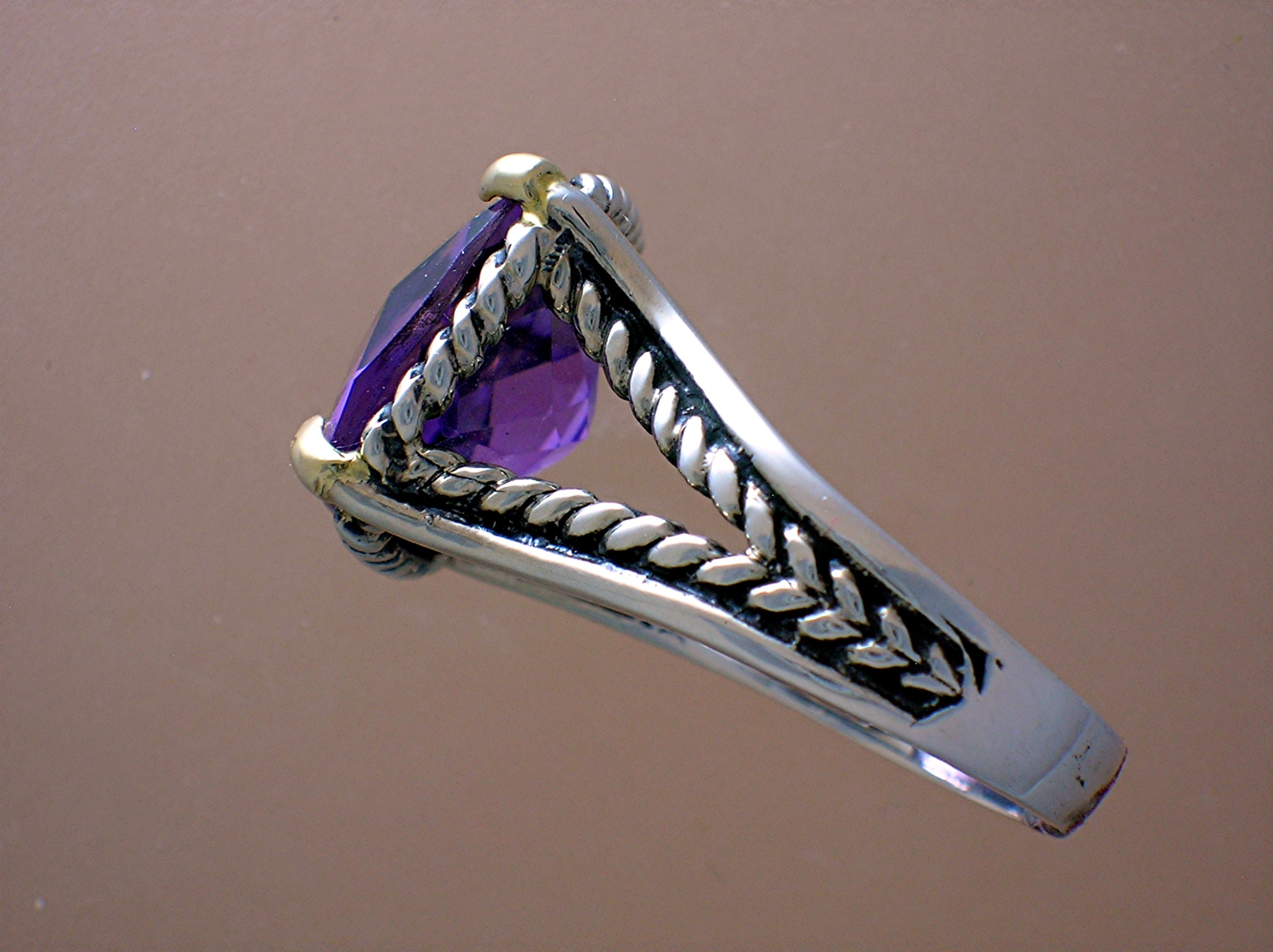 Ring 14K Gold Sterling Silver and Amethyst  Mark AE 14K