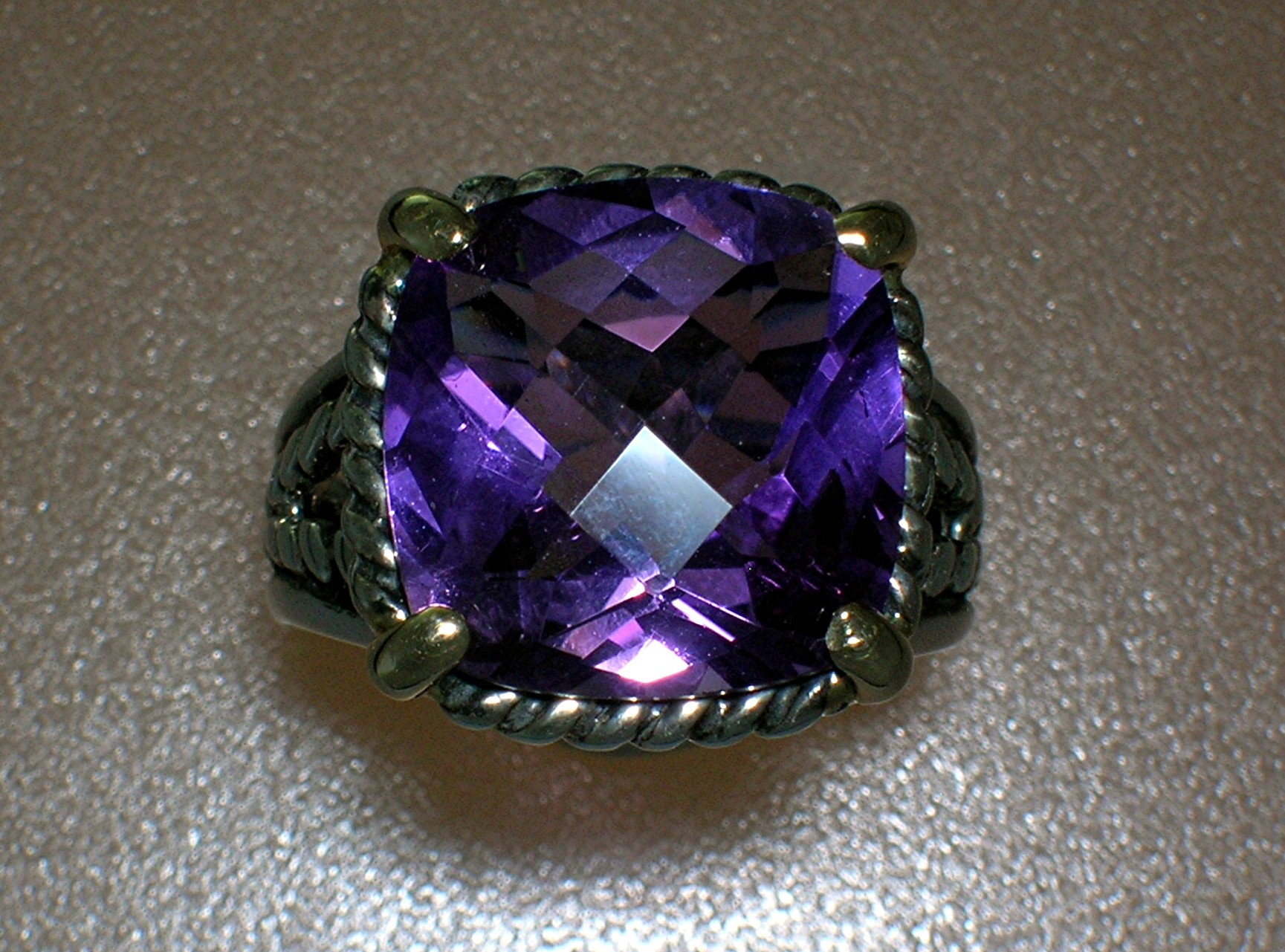 Ring 14K Gold Sterling Silver and Amethyst  Mark AE 14K