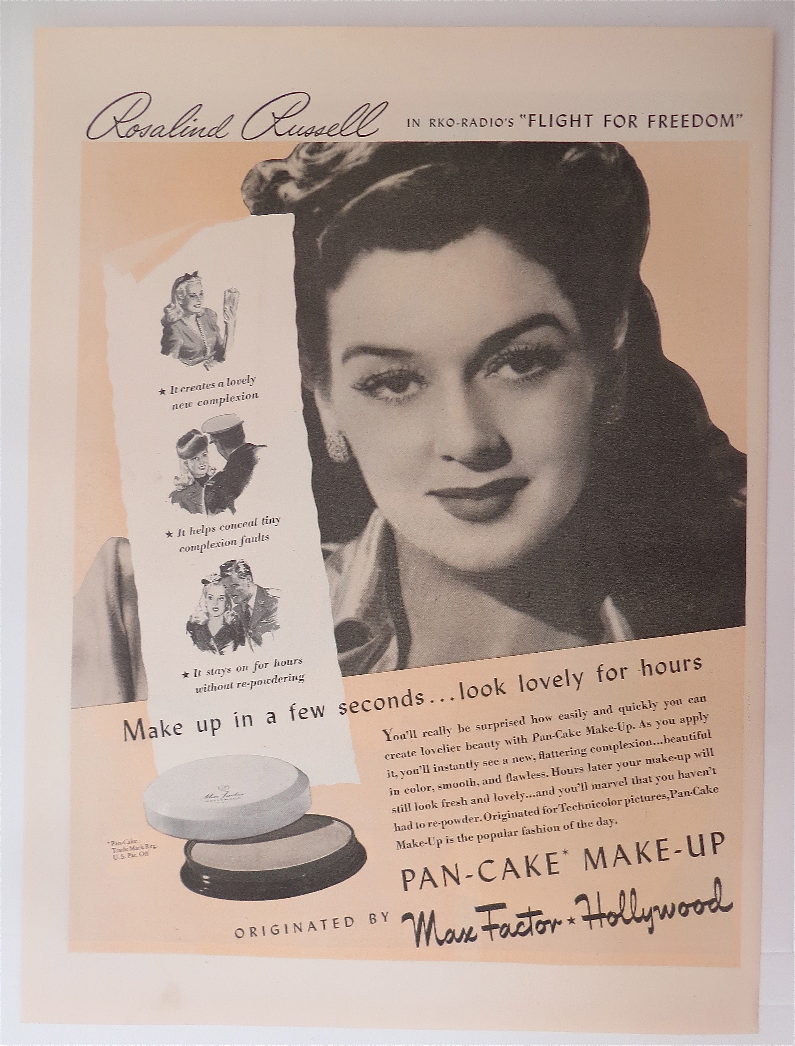 1943 Max Factor Pan-Cake Make-Up w/Rosalind Russell