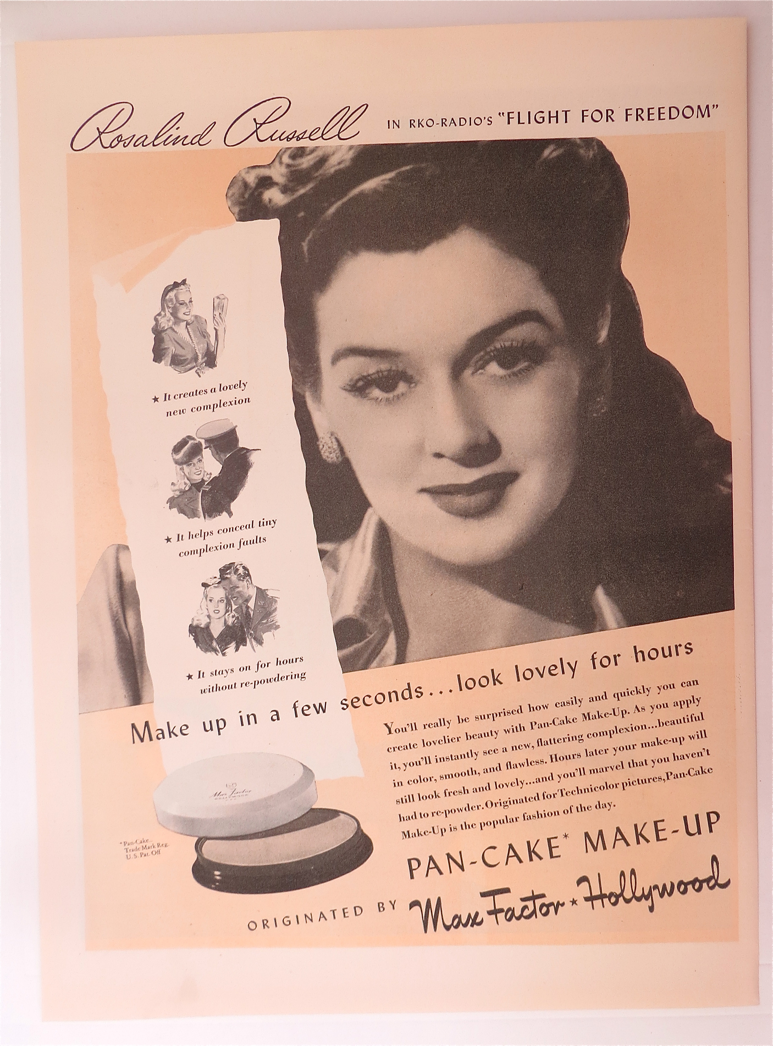 1943 Max Factor Pan-Cake Make-Up w/Rosalind Russell