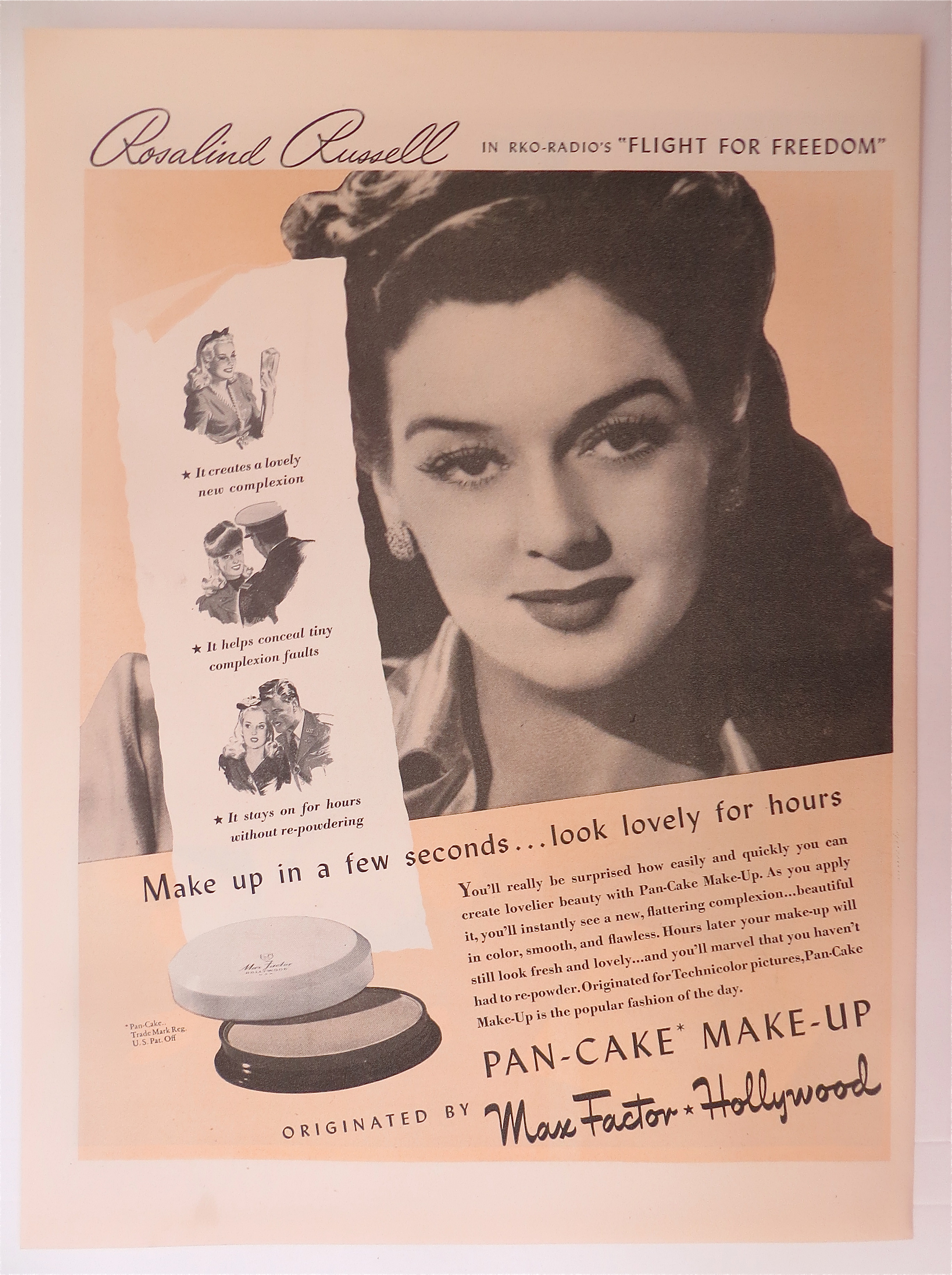 1943 Max Factor Pan-Cake Make-Up w/Rosalind Russell