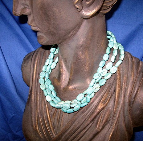 EX EX Sterling Silver Kingman Turquoise 3 Strand Neckla