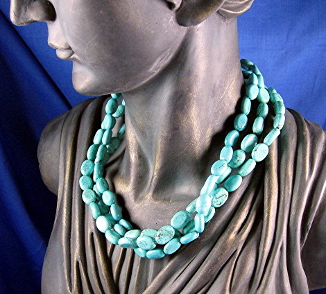 EX EX Sterling Silver Kingman Turquoise 3 Strand Neckla