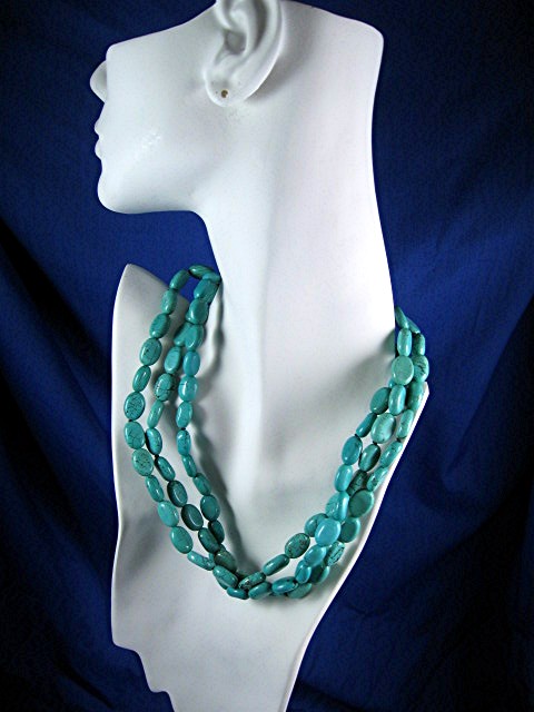 EX EX Sterling Silver Kingman Turquoise 3 Strand Neckla