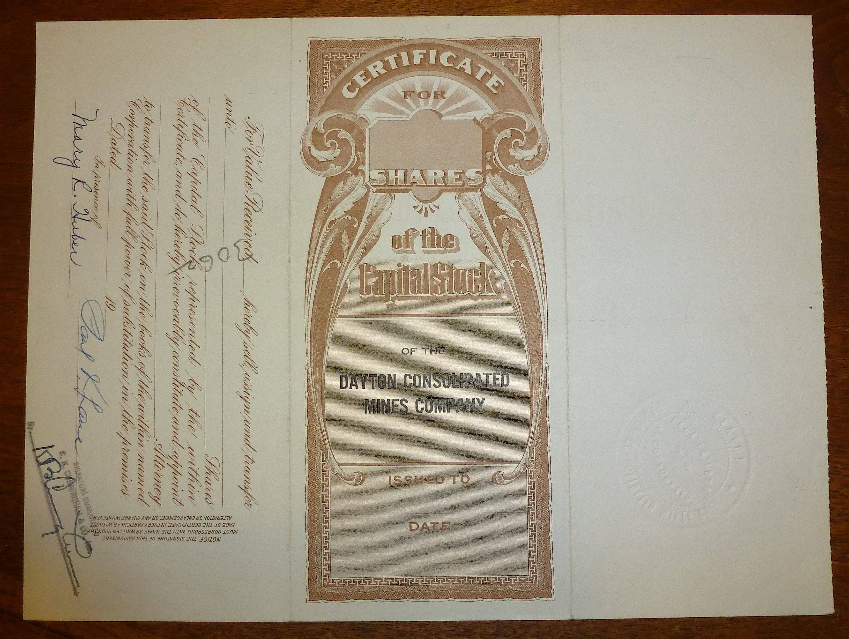 1950 Dayton Consolidated Mines Co. Stock Certificate