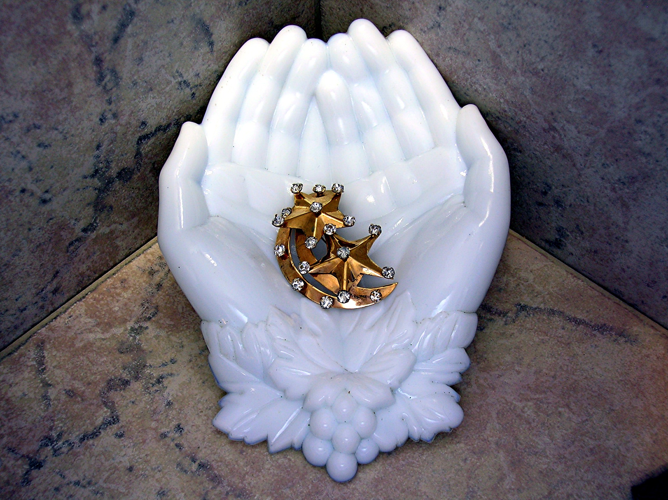 Sterling Silver gold Vermeil Crystal Stars Moon Brooch