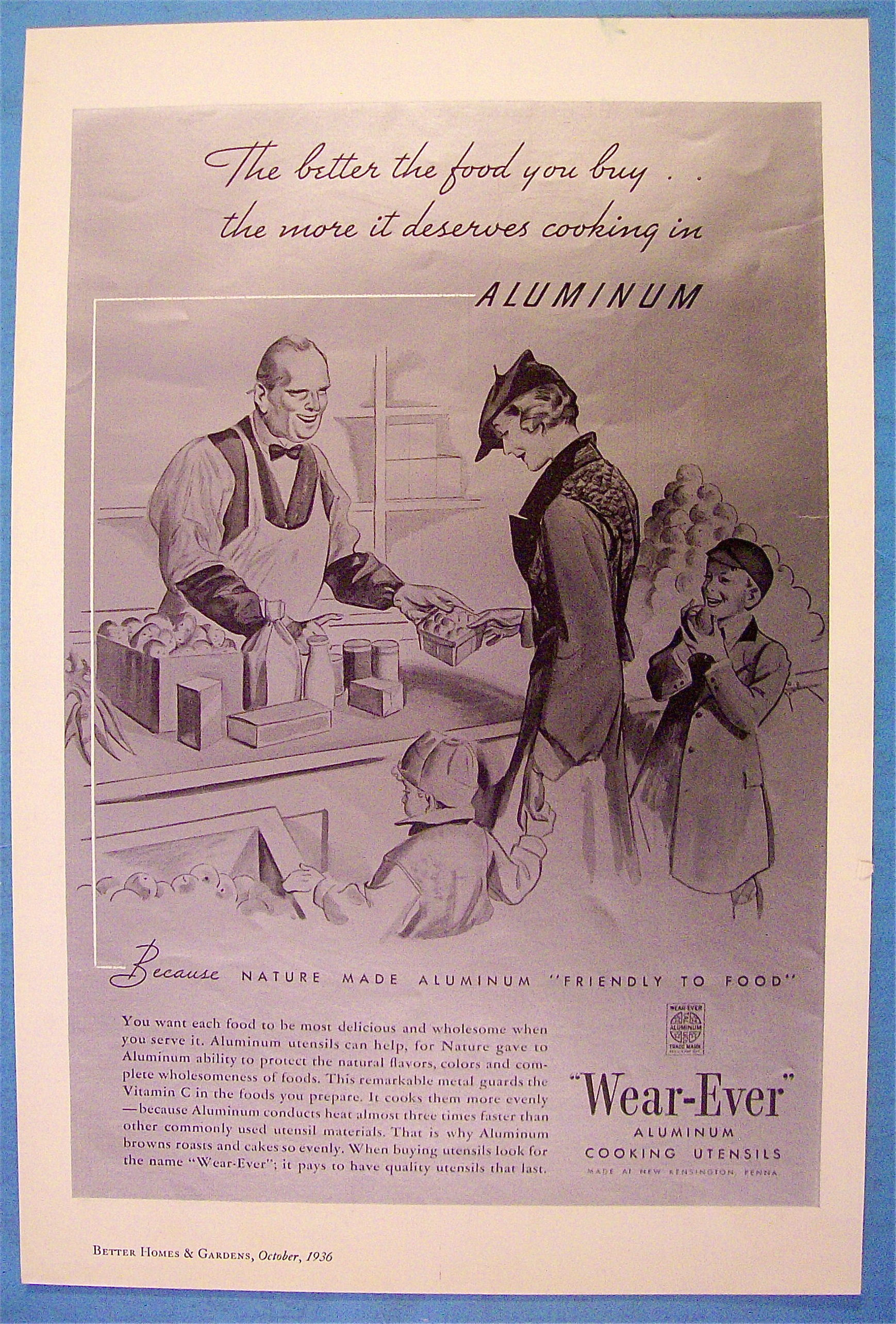 1936 Wear-Ever Aluminum Cooking Utensils w/Woman & Kids