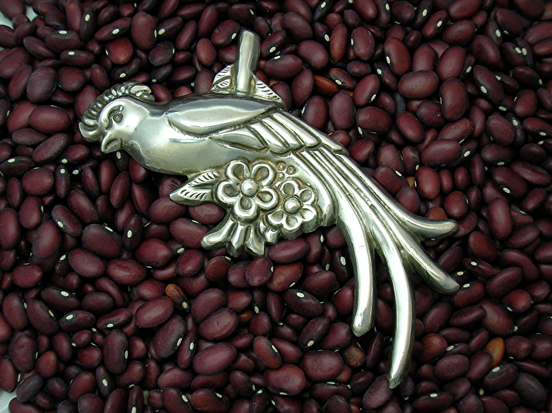 Mexico Silver 4 3/4 Inch Plumed Bird Brooch