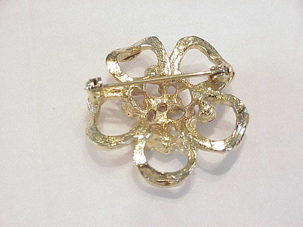 Flower Brooch With Pastel Rhinestones And Faux Seed Pearls