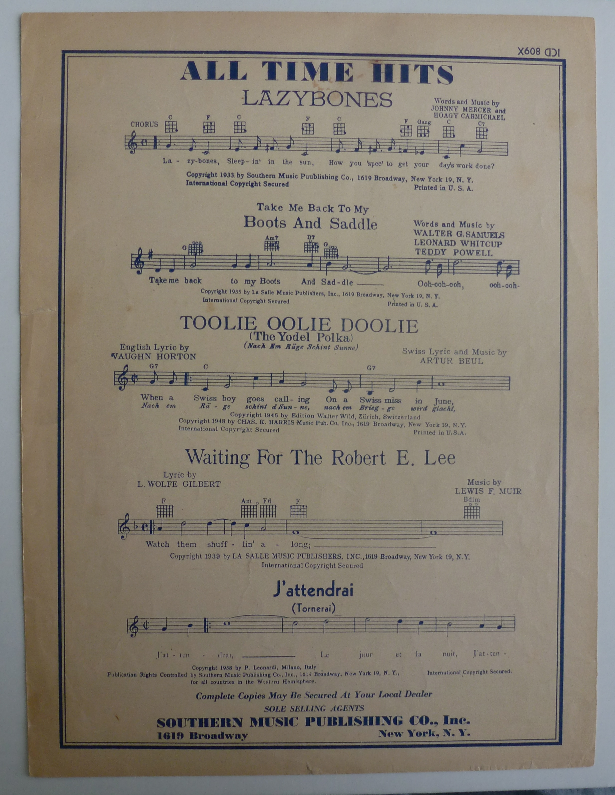Sheet Music For 1949 Mockin' Bird Hill