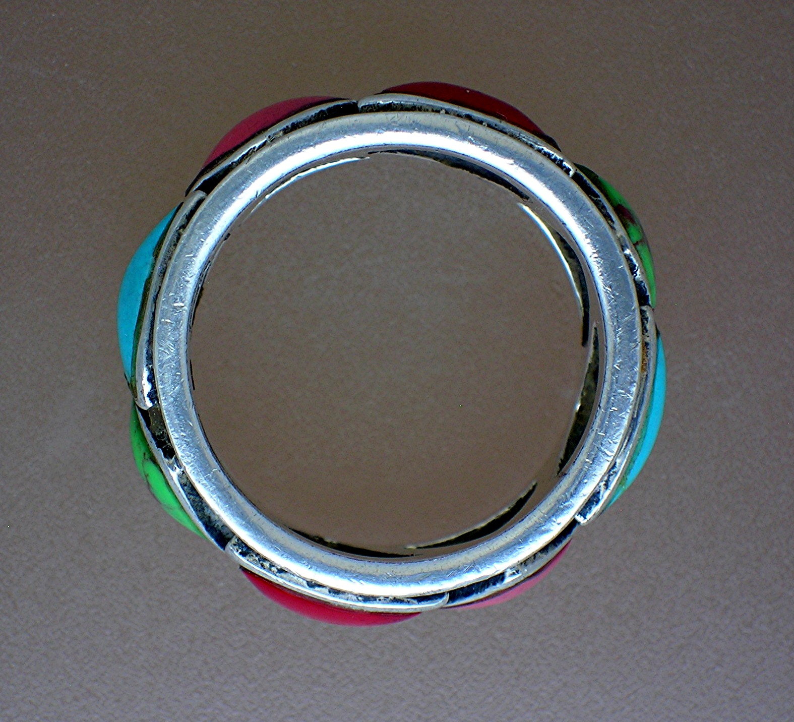 Sterling Silver Coral Turquoise Band Hearts Ring
