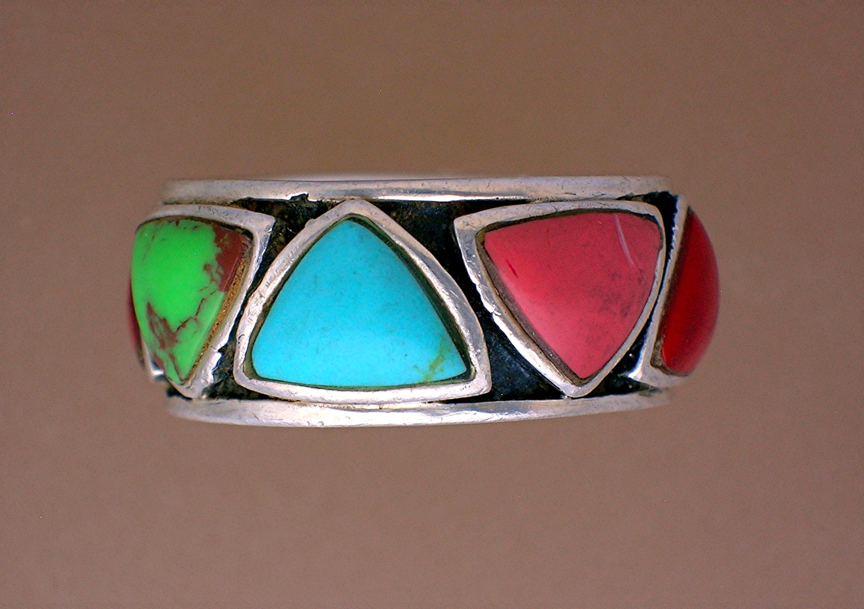Sterling Silver Coral Turquoise Band Hearts Ring