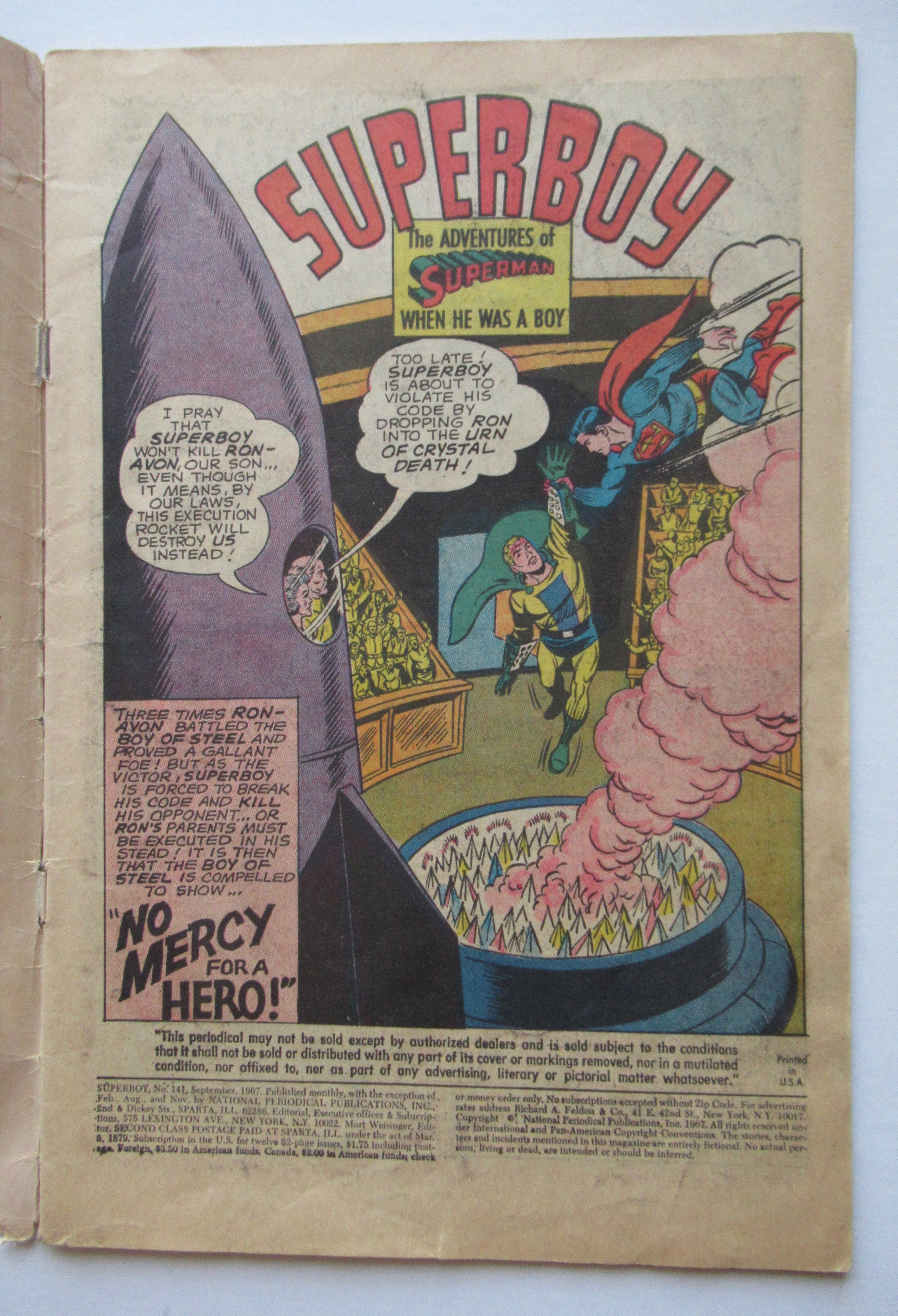 Superboy Comic September 1967 No Mercy For A Hero