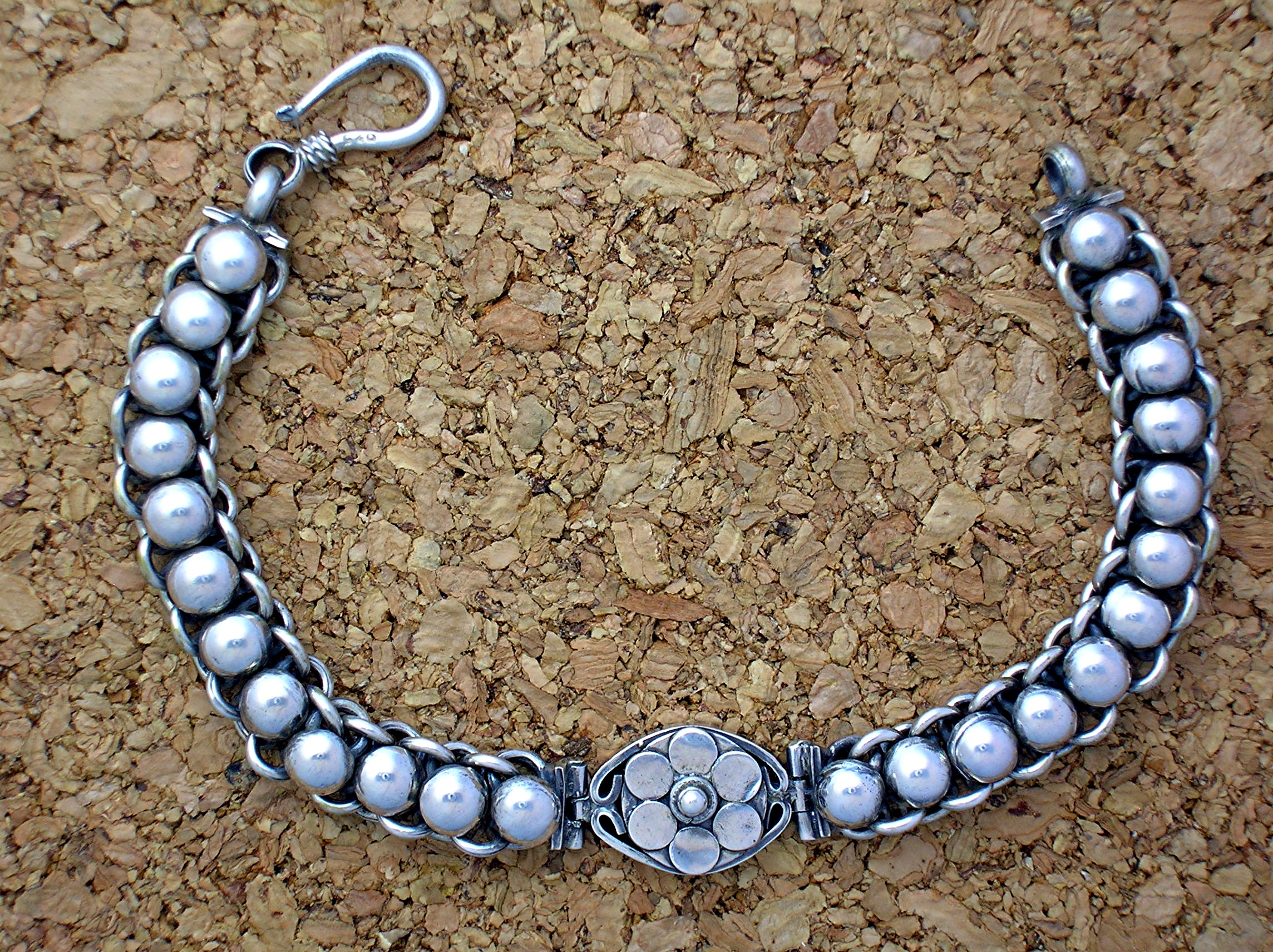 Sterling Silver Flower Bracelet Hook Clasp Indonesia