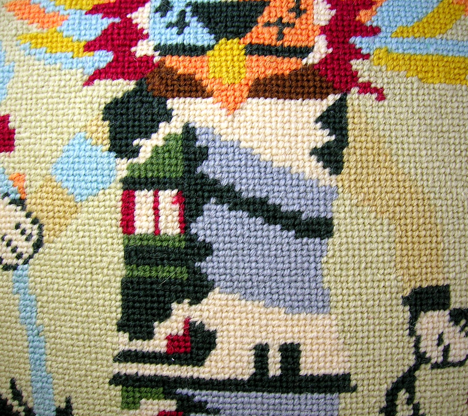 NEEDLE POINT KACHINA DOLL PILLOW signed