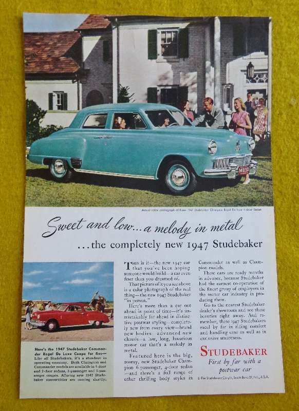 1946 Studebaker Automobile With The 1947 Studebaker Champion Regal Sedan