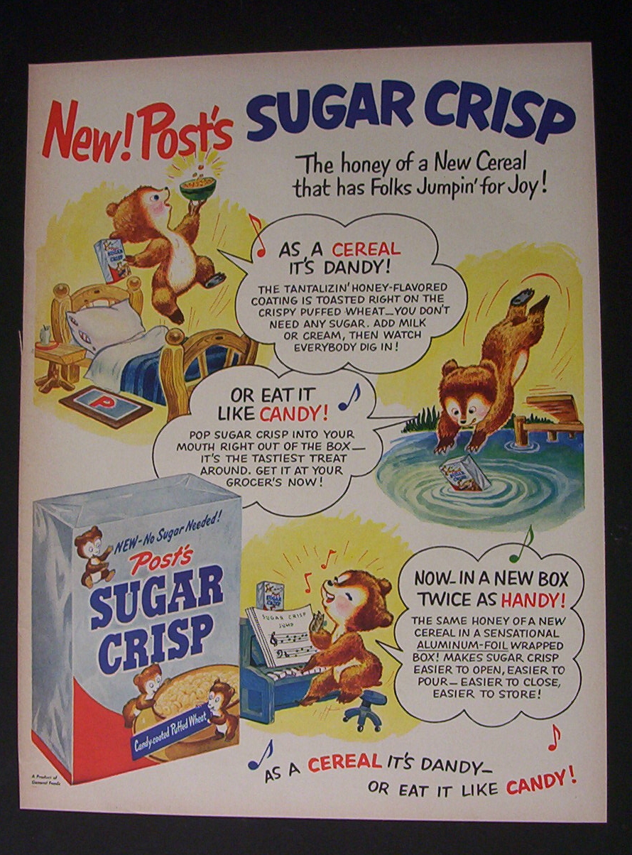 1951 Dual Ad: Florida Oranges  &  Post Sugar Crisp