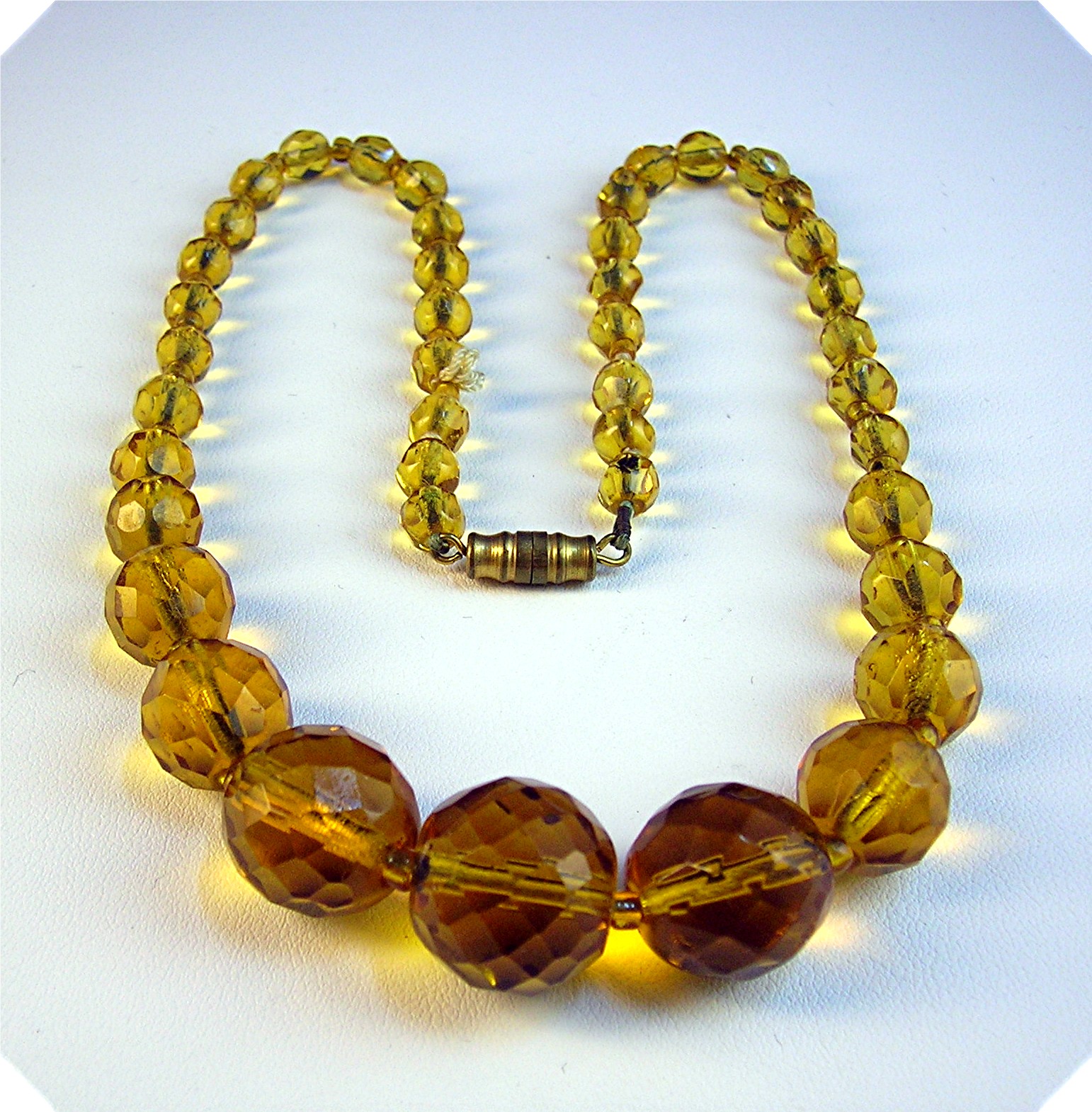Amber Glass Vintage Faceted Graduated  Necklace