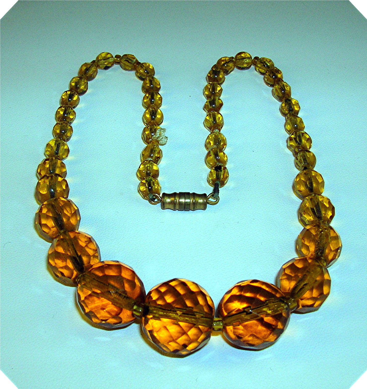 Amber Glass Vintage Faceted Graduated  Necklace