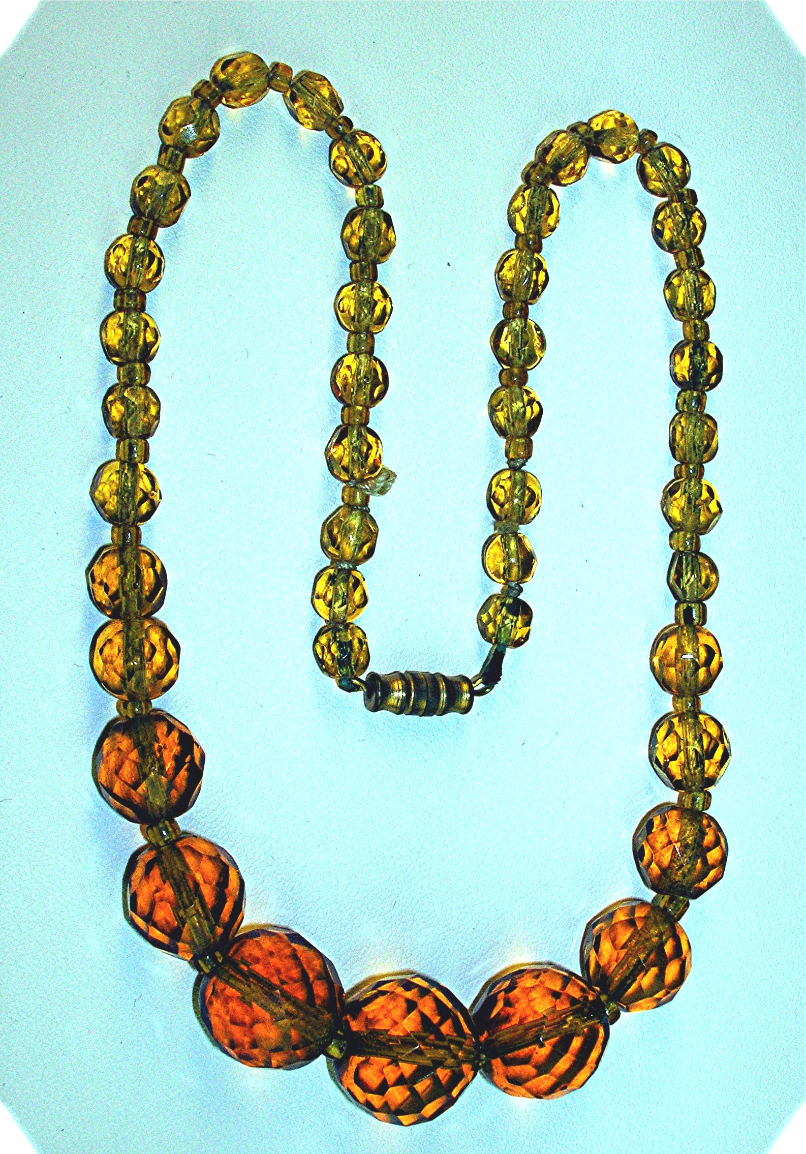 Amber Glass Vintage Faceted Graduated  Necklace