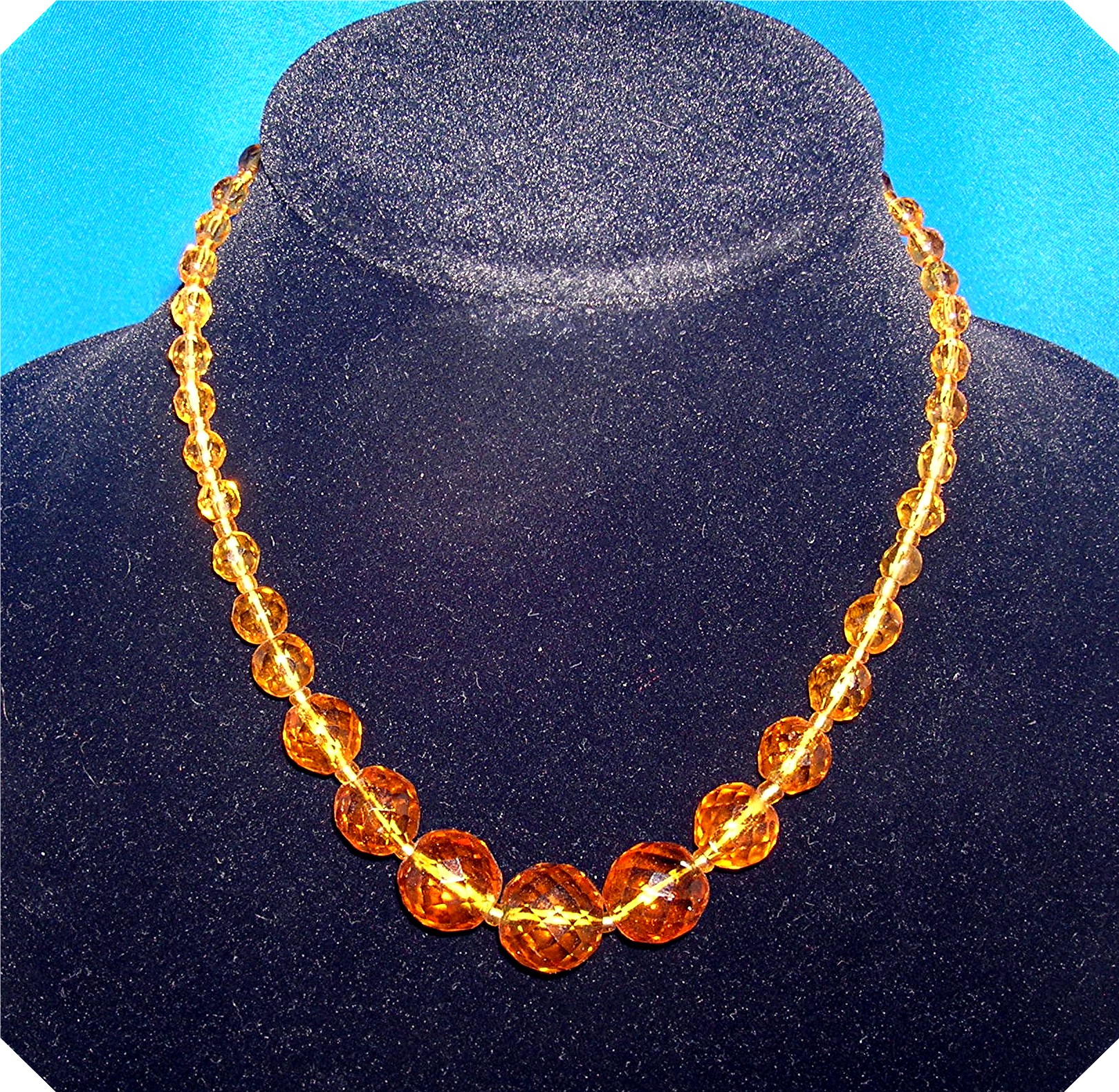 Amber Glass Vintage Faceted Graduated Necklace