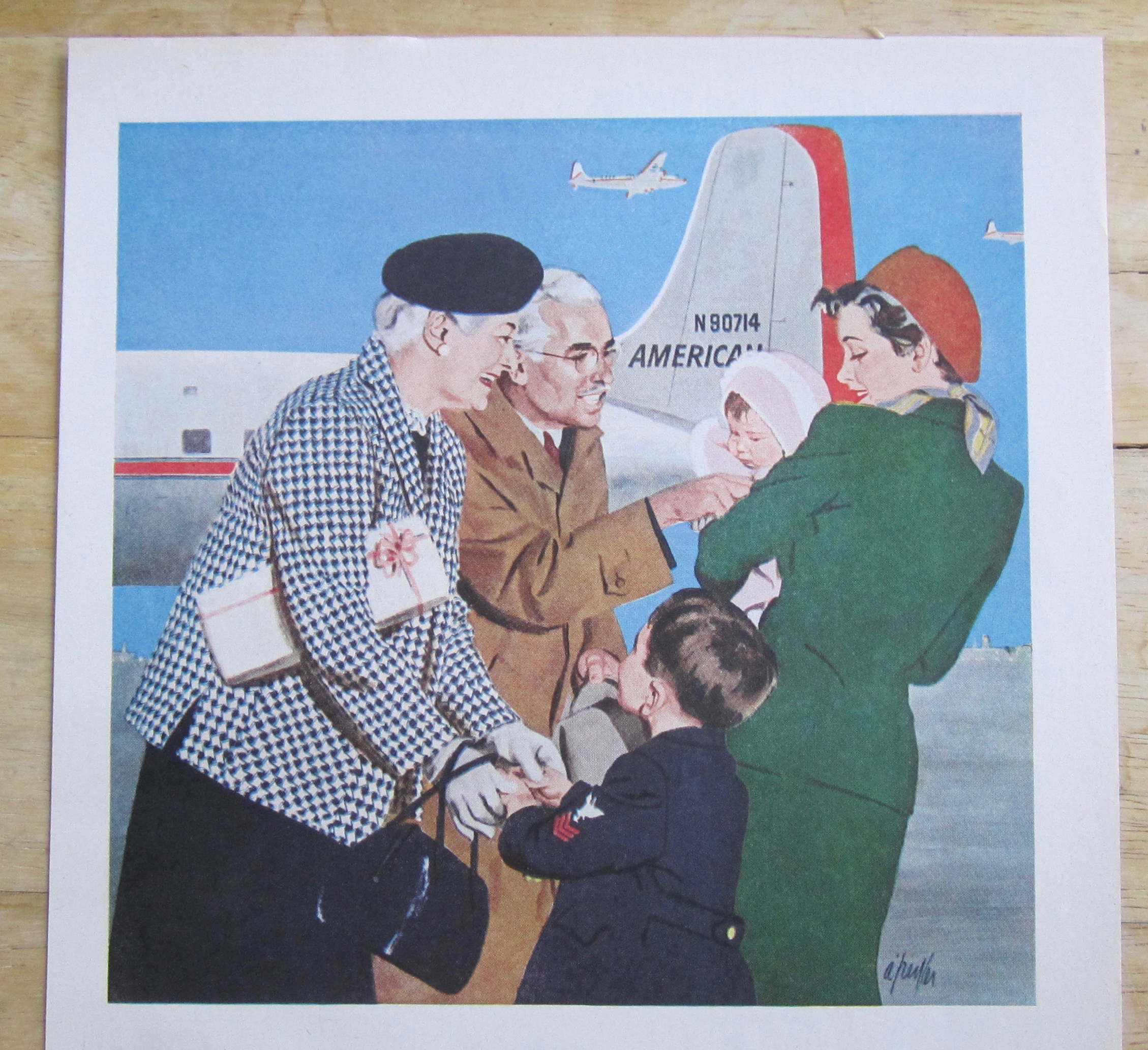 1951 American Airlines with Family Greeting Each Other
