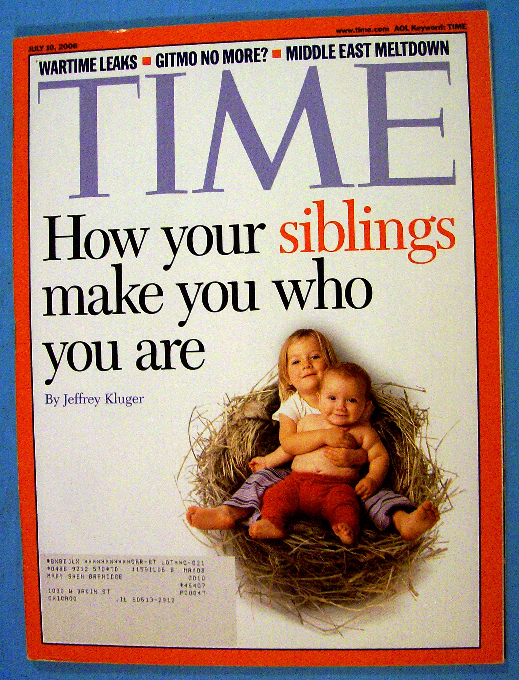 Time Magazine July 10, 2006 Siblings