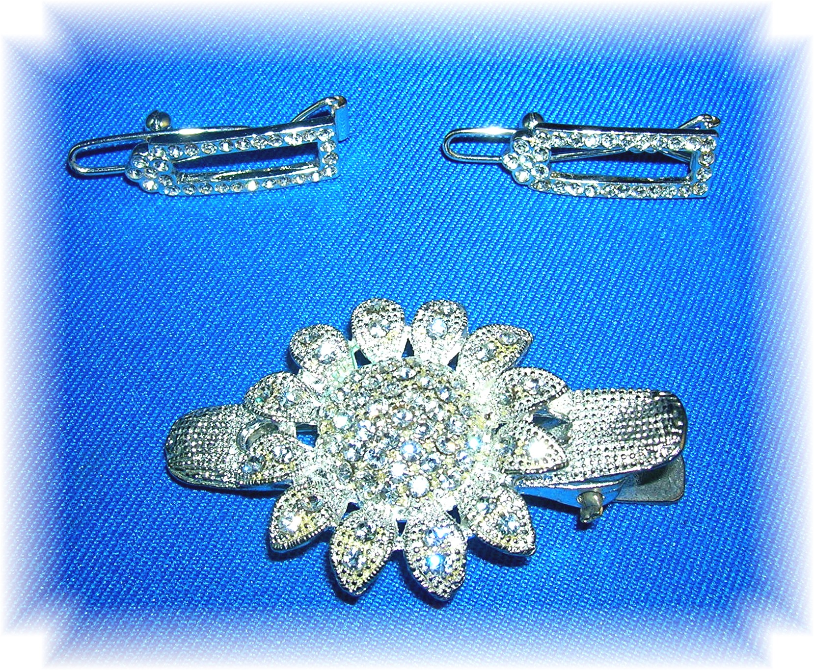 3 Vintage Rhinestone Hair Barrettes