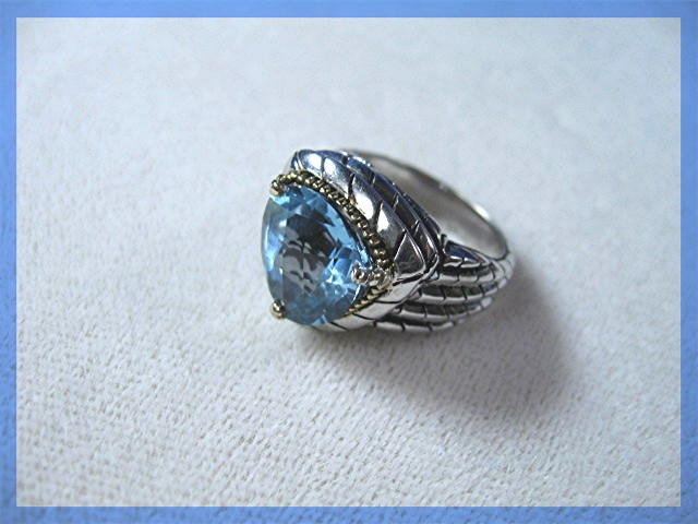 Ring 14K Gold Sterling Silver Blue Topaz