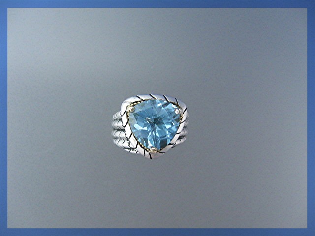 Ring 14K Gold Sterling Silver Blue Topaz