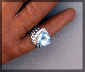 Ring 14K Gold Sterling Silver Blue Topaz